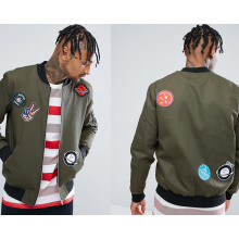 Bomber Jacket with Badges and Sleeve Zip in Khaki